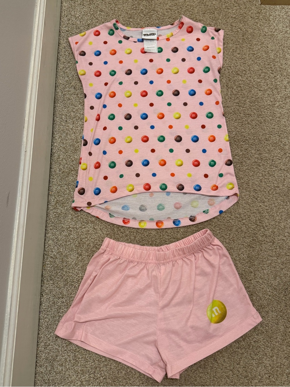 m&m's Pink Girls' Pajama Set - Short Sleeve Top & Shorts size 7/8